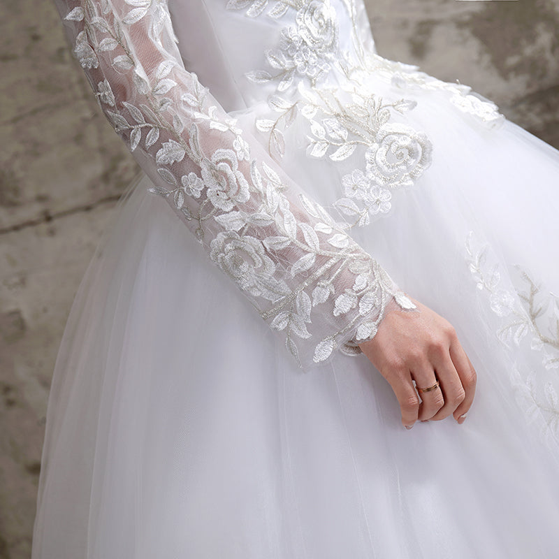New Summer Light wedding dress off white bride O-neck dream princess simple Long Sleeve Lace Dress The Clothing Company Sydney