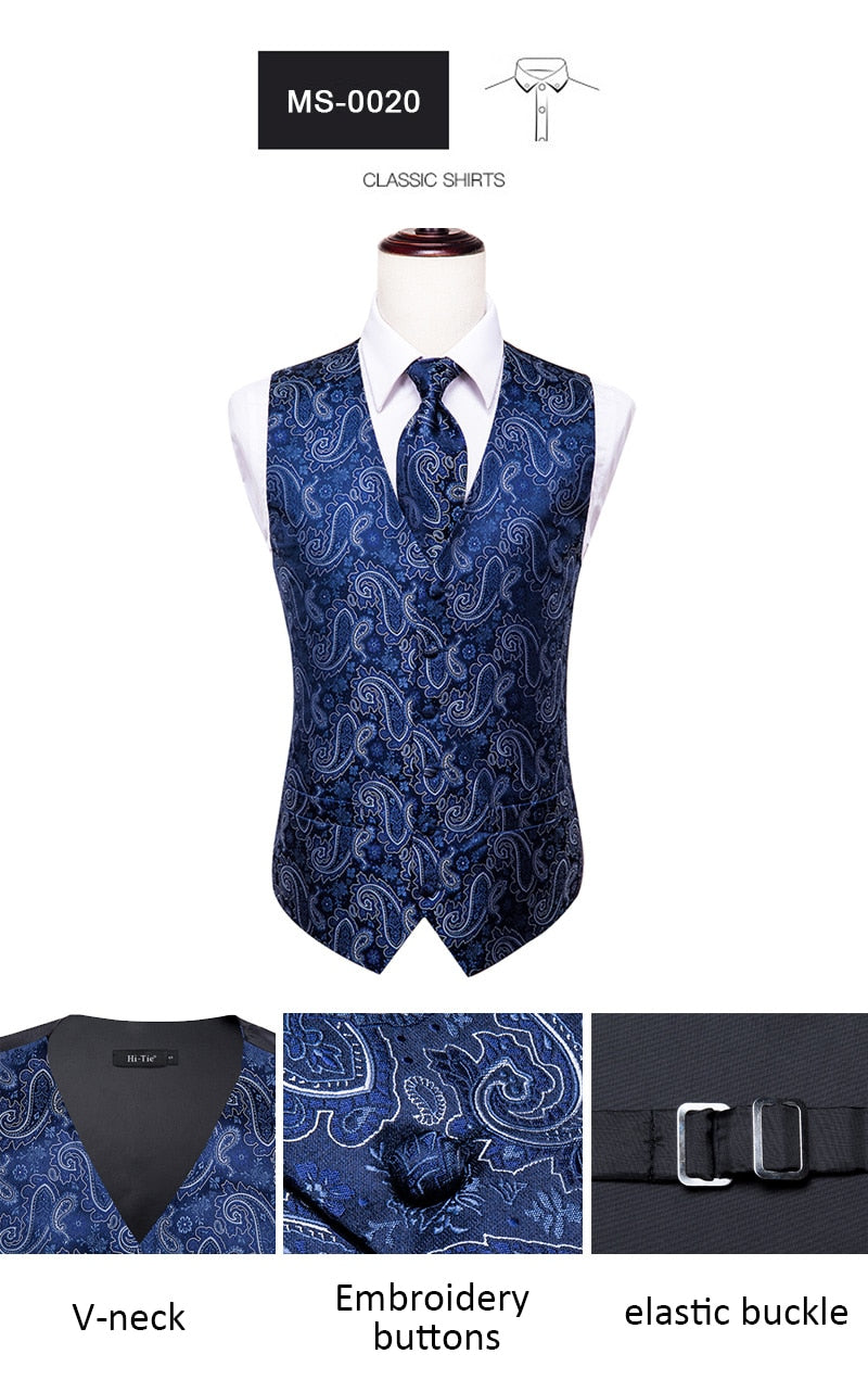 4Piece Mens Vest for Suit Luxury Paisley Floral Plaid Suit Silk Vest and Tie Set Blue Gold Red Sliver Wedding Vest The Clothing Company Sydney