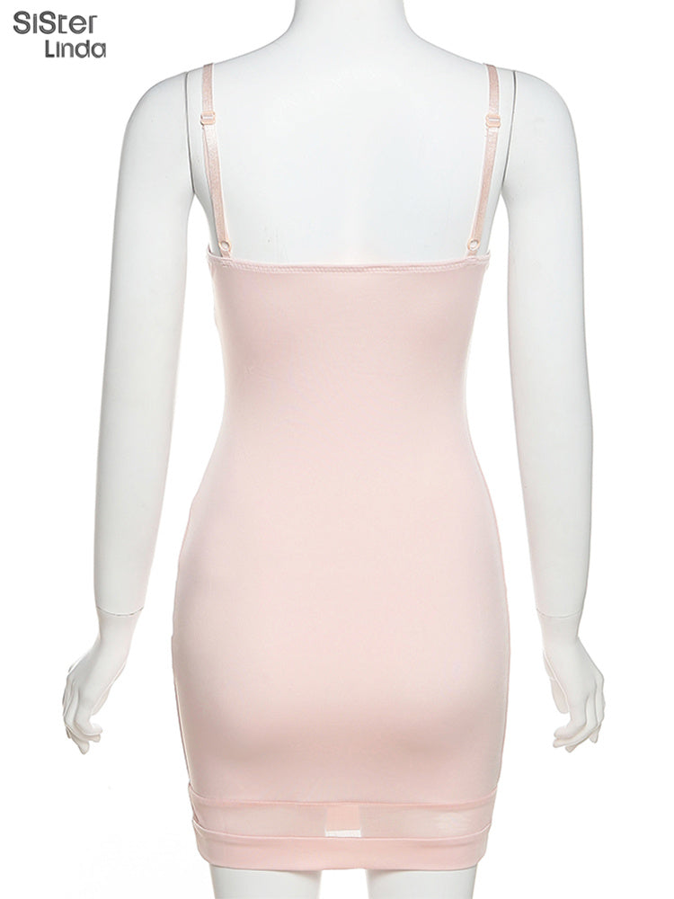 Casual Mesh Bodycon Mini Dress Women Romper  Sleeveless Skinny Stretchy Deep V Neck Party Clubwear Trend Outfit The Clothing Company Sydney