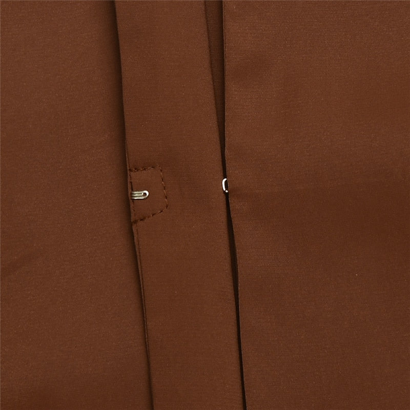 Turn-down Collar Button Two Piece Set Brown Long Sleeve Top High Waist Skirt Women Autumn Slim Office Outfits The Clothing Company Sydney