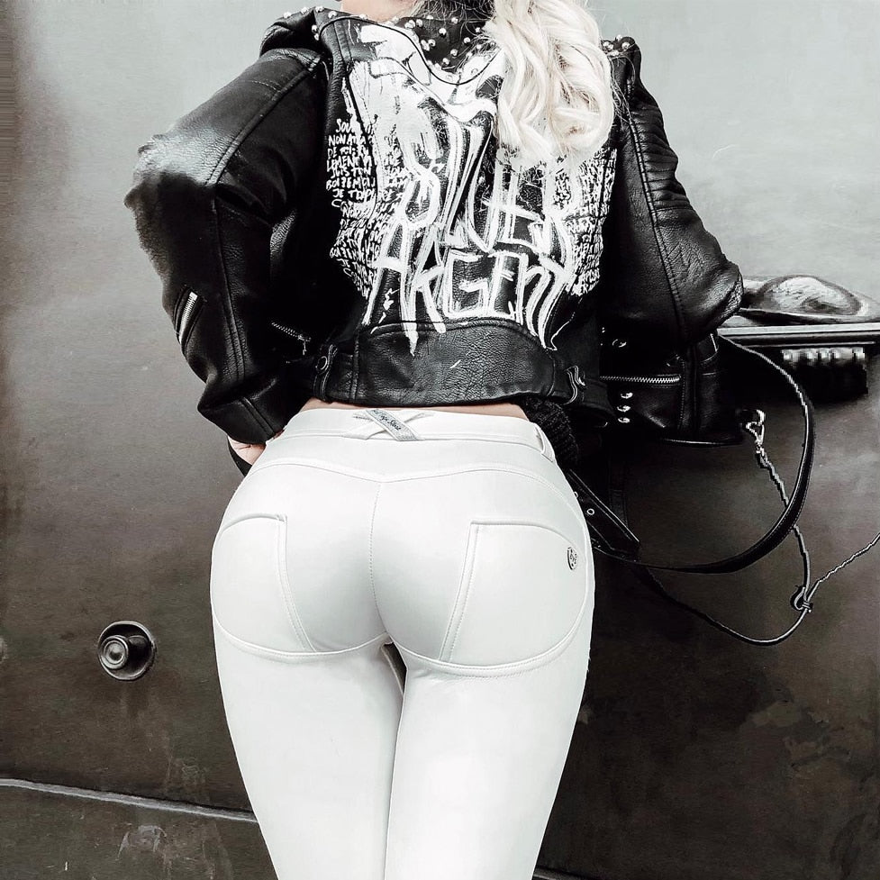 Faux Leather Leggings White Fleece Lined Jeggings Ladies Winter Women's Warm Push Up Casual Pants The Clothing Company Sydney