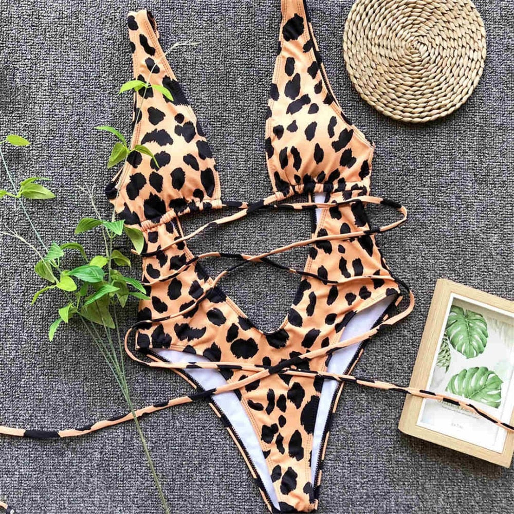 Bandage Wrap Around Tummy Cut Out Deep V Monokini One Piece Swimsuit Swimwear Bather Bathing Suit