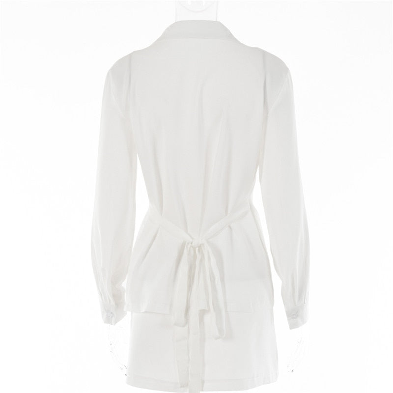 Turn-down Collar Button Two Piece Set Brown Long Sleeve Top High Waist Skirt Women Autumn Slim Office Outfits The Clothing Company Sydney