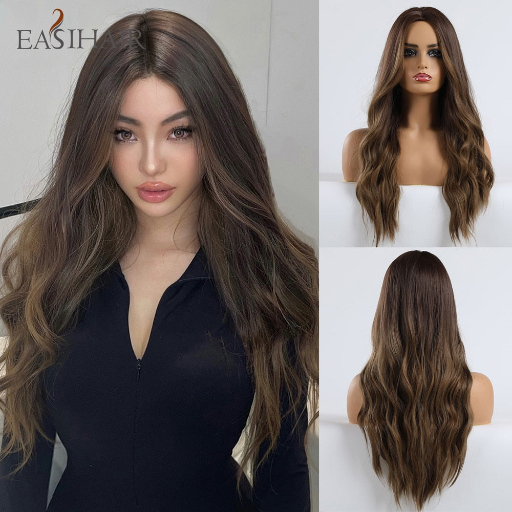 Ombre Brown Light Blonde Platinum Long Wavy Middle Part Hair Wig Cosplay Natural Heat Resistant Synthetic Wig for Women The Clothing Company Sydney