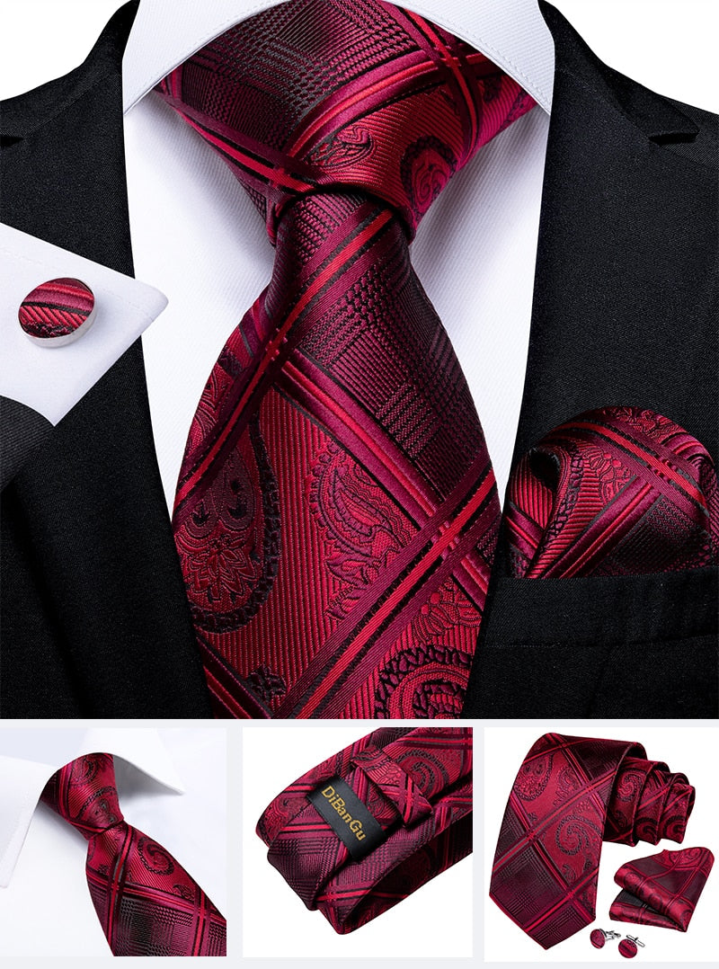 Designer Wedding Men's Tie Red Solid Striped Paisley Neckties For Men Business Hanky Cufflinks Tie Set The Clothing Company Sydney