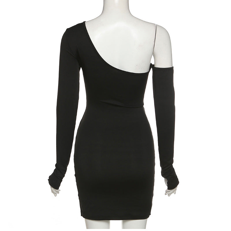 One Shoulder Bandage Bodycon Dress Long Sleeve Cut Out Mini Black Party Dresses Club Wear The Clothing Company Sydney