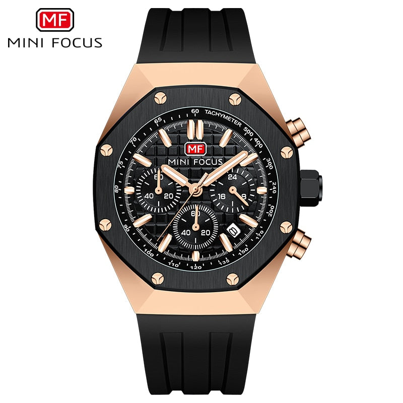 MINI FOCUS Polygon Design Alloy Quartz Wristwatch Luxury Brand Watch Men's High Quality Silicone Chronograph Sports Watch Clothing Company Sydney