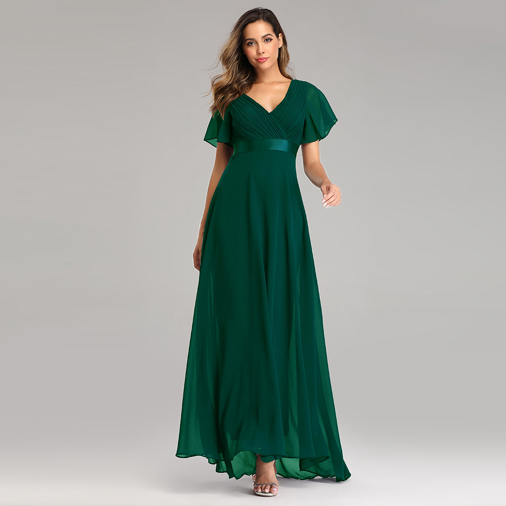 Elegant V-Neck Ruffles Chiffon Evening Gown Wedding Party Cocktail Formal Dress The Clothing Company Sydney