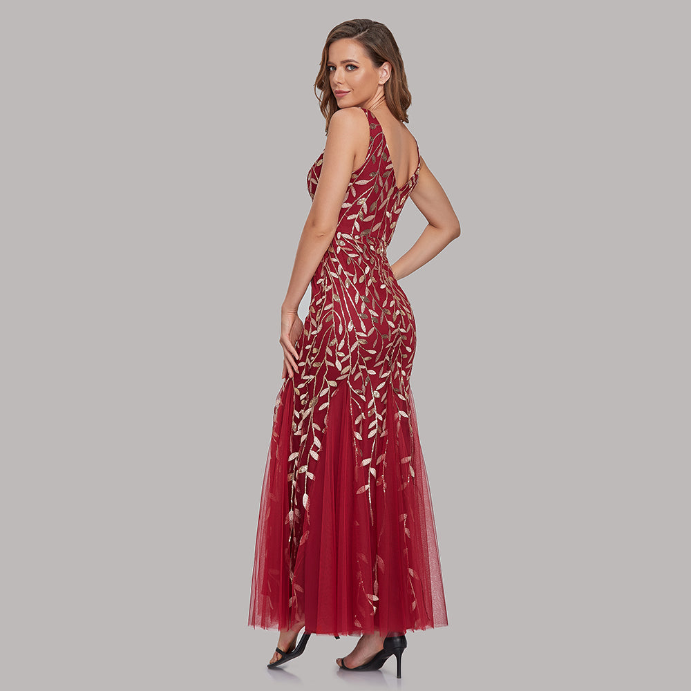 Sleeveless V-neck Tulle Sequins Cocktail V-back Mermaid Party Prom Gown Formal Occasion Embroidered Formal Dress The Clothing Company Sydney