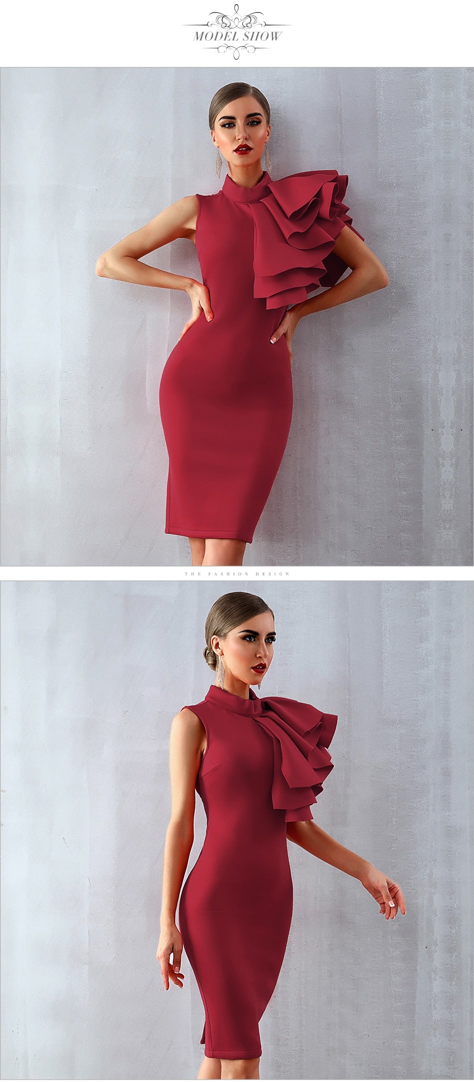 Summer Wine Red Celebrity Evening Runway Party Dress Sleeveless Ruffles Bodycon Midi Night Club Dress The Clothing Company Sydney