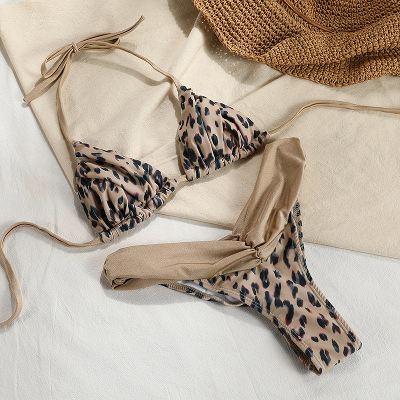 2 Piece Glitter Fabric Bikini Set Folds Swimsuit Halter Bathing Suit Swimwear Beachwear The Clothing Company Sydney