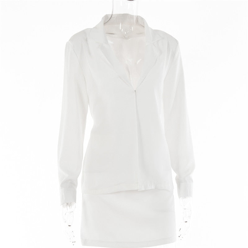 Turn-down Collar Button Two Piece Set Brown Long Sleeve Top High Waist Skirt Women Autumn Slim Office Outfits The Clothing Company Sydney