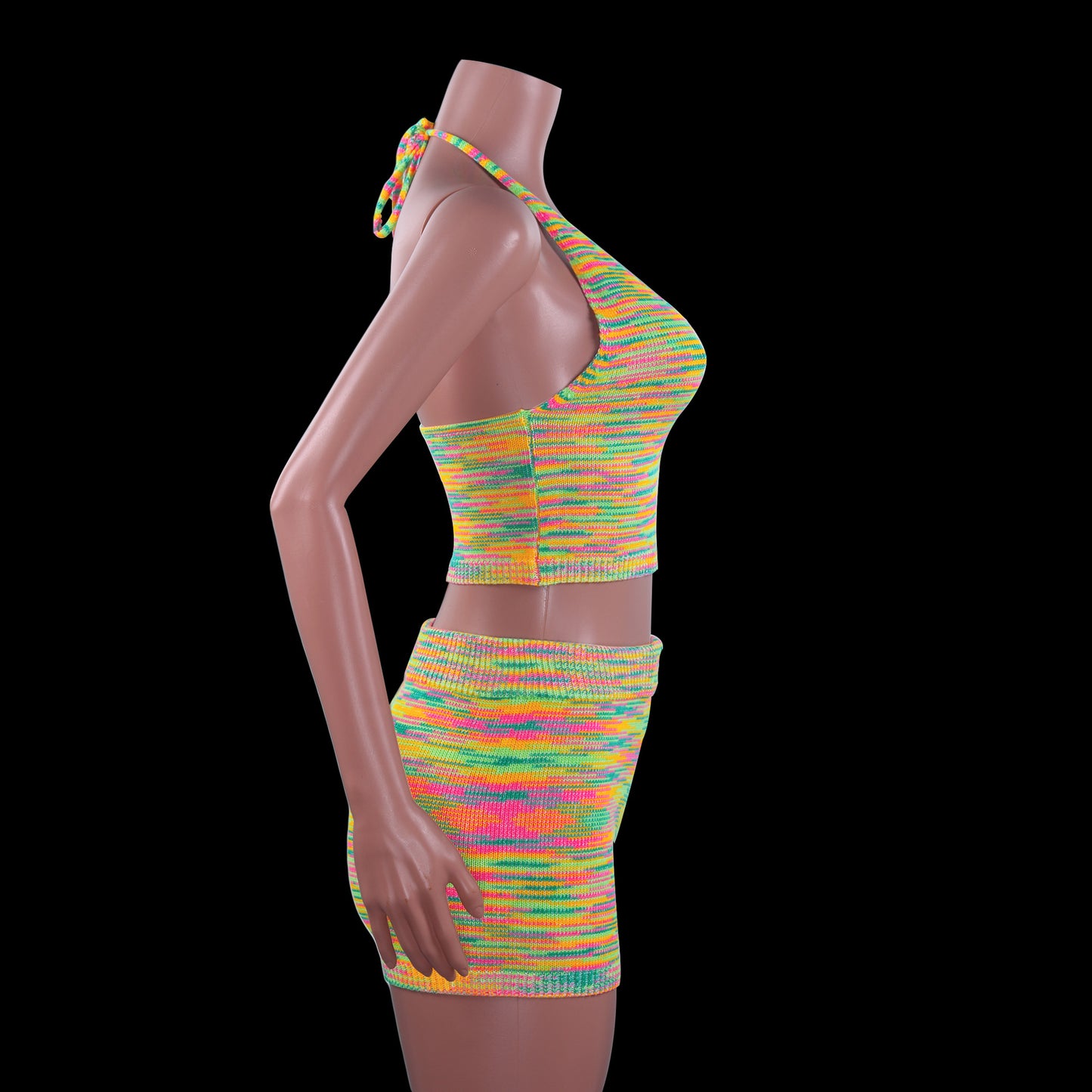 Rainbow Print Halter Cut Out Crop Top and Shorts 2 Piece Matching Set Club Fashion Outfits Loungewear Set The Clothing Company Sydney