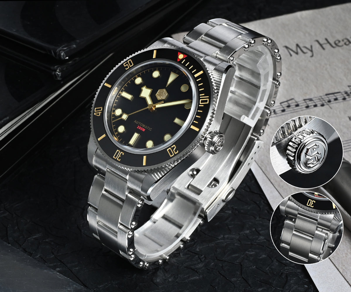San Martin Luxury Men's Ladies Unisex 40mm Diver BB58 Vintage Automatic Business Wristwatche End Links Sapphire 20 Bar Watch The Clothing Company Sydney