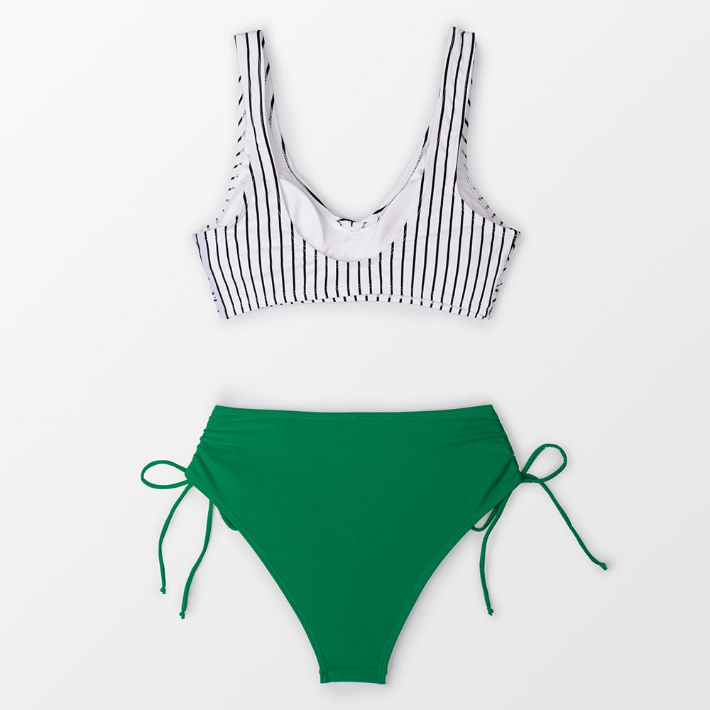 Yellow And Lemon Print Mid-Waist Bikini Sets Swimsuit Lace Up Two Pieces Swimwear Beach Bathing Suits The Clothing Company Sydney