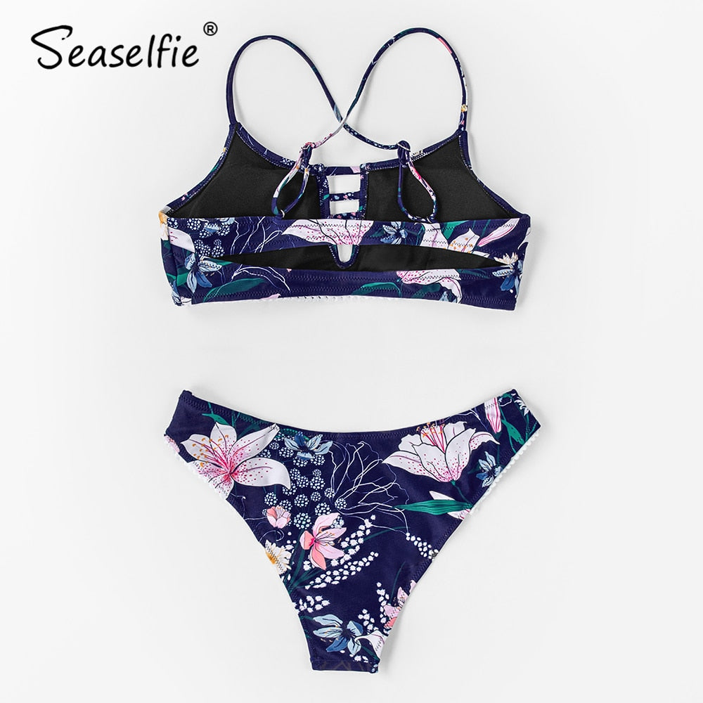 Cut out Low-waist Bikini Sets Swimwear Swimsuits Bathing Suit Navy Floral Tank Bikinis Beachwear The Clothing Company Sydney