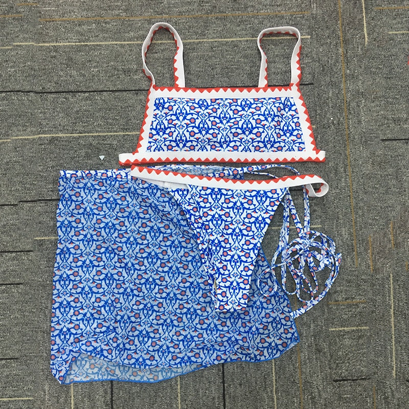 Printed Bandeau swimsuit Patchwork 2 pieces set High cut swimwear Sports bathing suit bikini set The Clothing Company Sydney