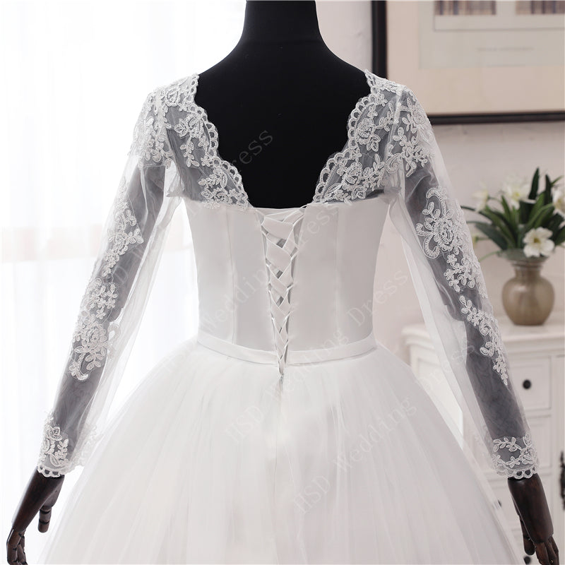 Spring Lace Appliques Wedding Dresses Long Sleeve White V-Neck Princess Bride Wedding Gowns Plus Size The Clothing Company Sydney