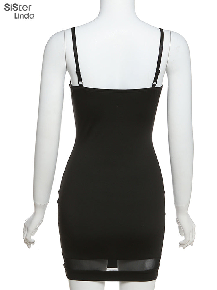 Casual Mesh Bodycon Mini Dress Women Romper  Sleeveless Skinny Stretchy Deep V Neck Party Clubwear Trend Outfit The Clothing Company Sydney