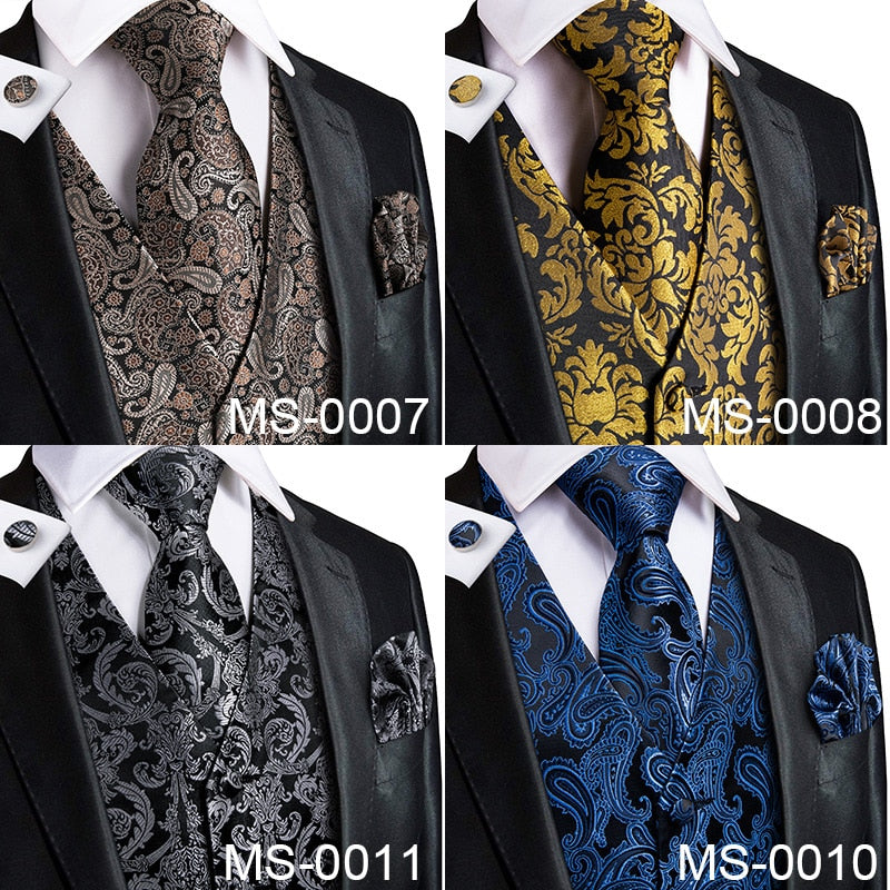 4Piece Mens Vest for Suit Luxury Paisley Floral Plaid Suit Silk Vest and Tie Set Blue Gold Red Sliver Wedding Vest The Clothing Company Sydney
