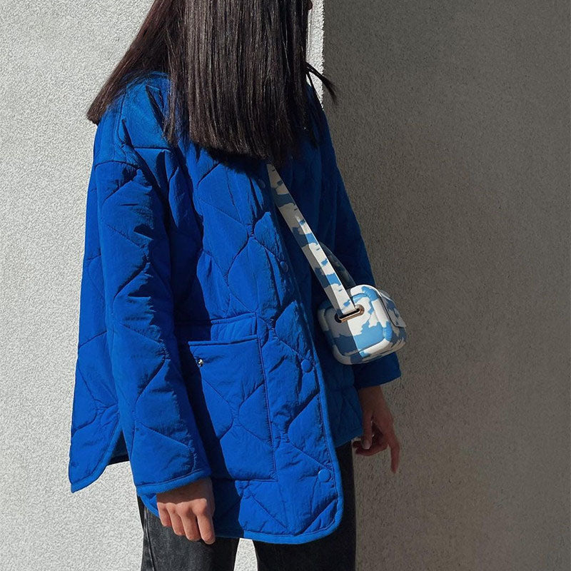 Women's Winter Blue Oversize Puffer Casual Fashion Warm Cotton Button Down Quilted Coat  Loose Jacket The Clothing Company Sydney