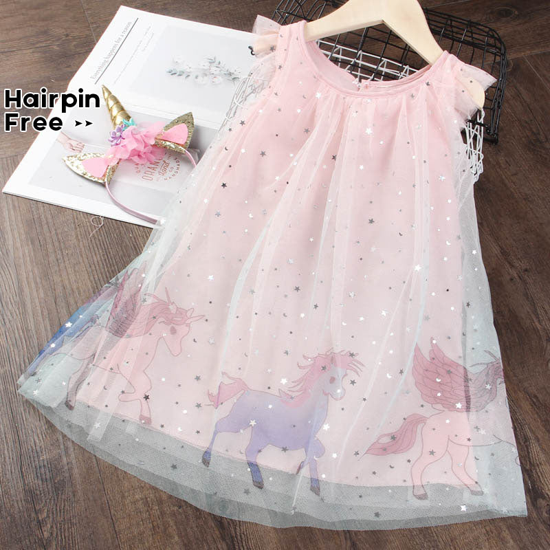 Kids Dresses for Girls Sleeveless Dress Sequined Party Costume Mesh Summer Puffy Rainbow Children Dress The Clothing Company Sydney
