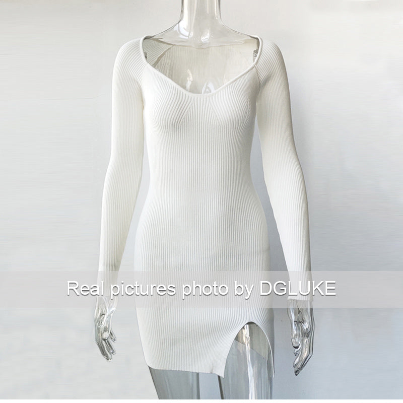 Green Long Sleeve Knitted Dress Elegant Sweetheart Neck Party Autumn Winter Bodycon Sweater Dress The Clothing Company Sydney