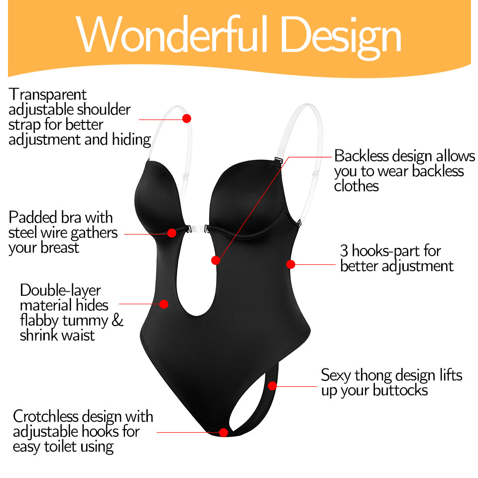 Shapewear Bodysuit Women Deep V-Neck Body Shaper Padded Bra Backless U Plunge Thong Shaper Waist Trainer Push Up Party Underwear The Clothing Company Sydney