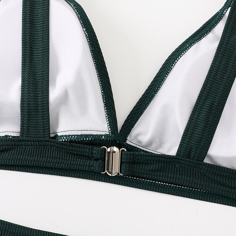 2 Piece Ribbed Bikini Women Swimsuit High Waist Swimwear V-neck Biquini Push Up Bathing Suit Women Black Bikini Set The Clothing Company Sydney