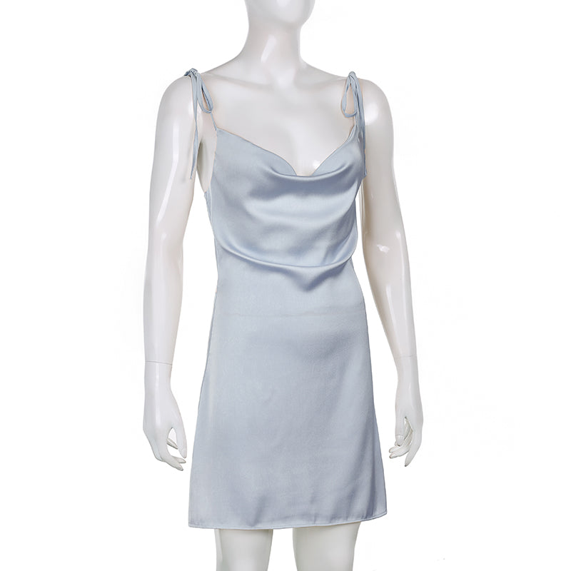 Strappy Solid Satin Backless Sleeveless Casual Dress Mini Sundress Summer Dresses The Clothing Company Sydney