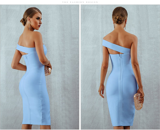 White Blue Bodycon Bandage Dress Summer Elegant Black One Shoulder Strapless Celebrity Runway Party Dress The Clothing Company Sydney