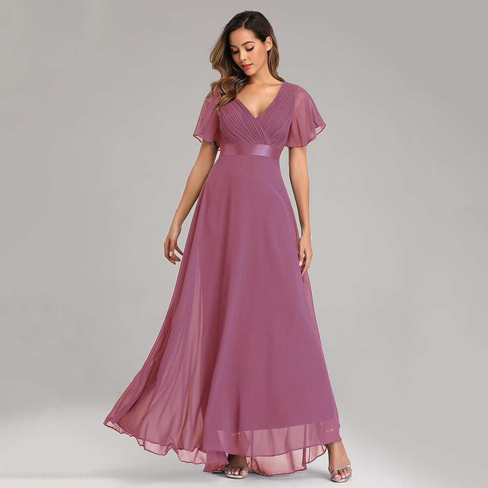 Elegant V-Neck Ruffles Chiffon Evening Gown  Wedding Party Cocktail Formal Dress The Clothing Company Sydney