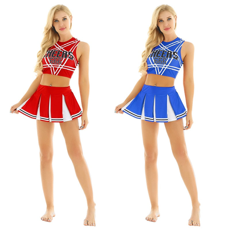 2 Piece Cosplay Uniform Sleeveless Crop Top with Mini Pleated Skirt Cheerleader Costume Set The Clothing Company Sydney