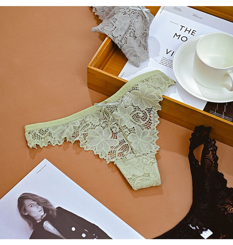 Lace Embroidery Underwear Lingerie T-back Thong Sheer Panties Hollow out Transparent Knickers The Clothing Company Sydney