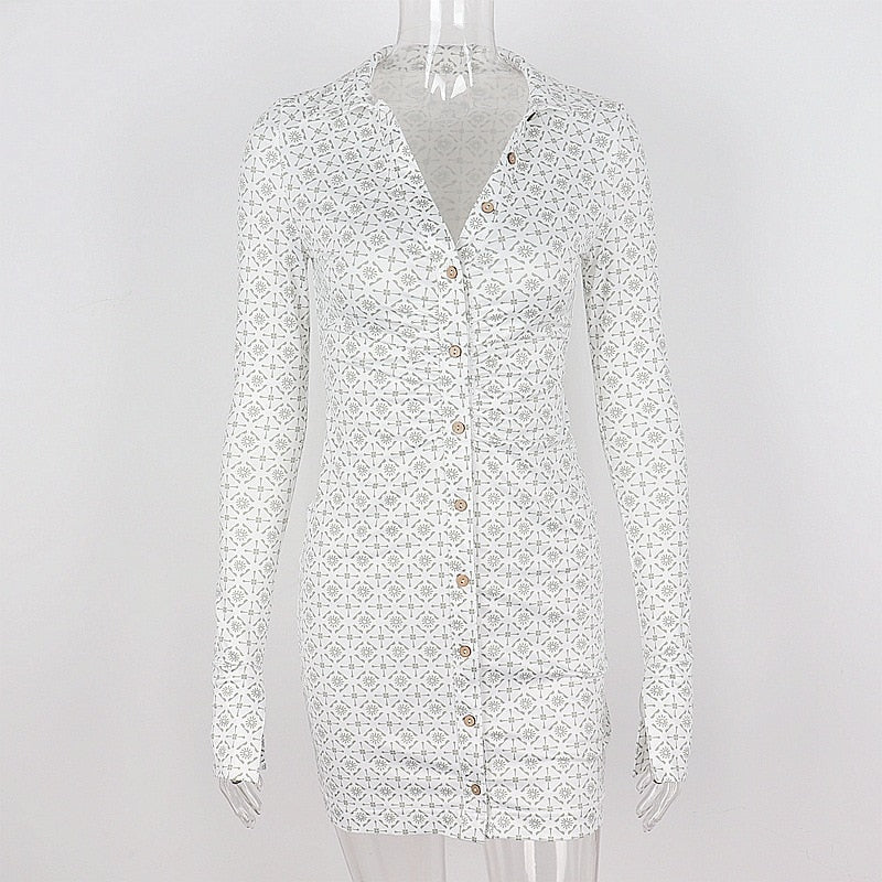 Fashion Print Shirts Dress Single Breasted Club Outfit Fall Winter Long Sleeve Chic Mini Dresses The Clothing Company Sydney