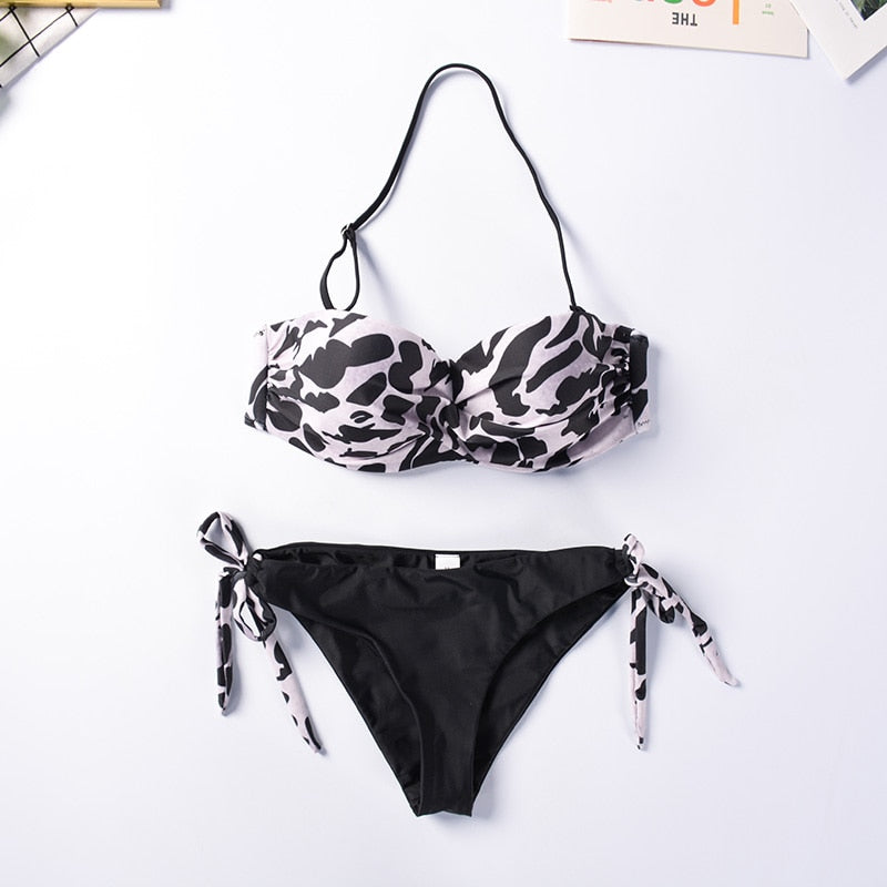2 Piece Bandeau Bikini Swimwear Women Swimsuit Ruffle Bikini Set Push Up Bathing Suit Female Brazilian Leopard Swimsuit The Clothing Company Sydney