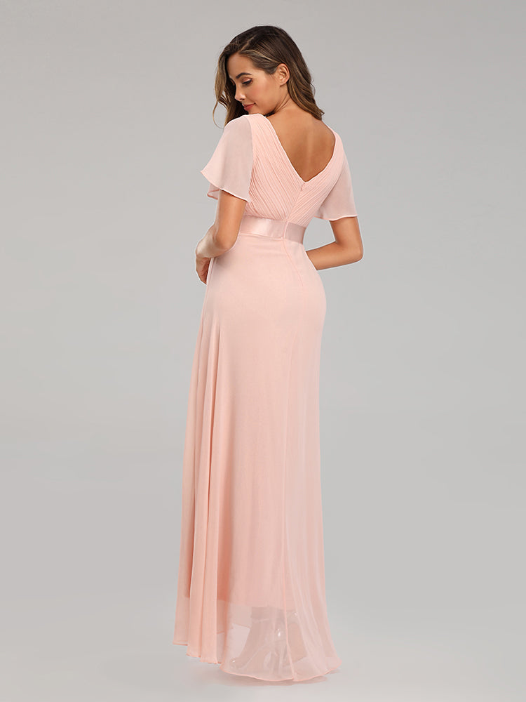 Elegant V-Neck Ruffles Chiffon Evening Gown  Wedding Party Cocktail Formal Dress The Clothing Company Sydney