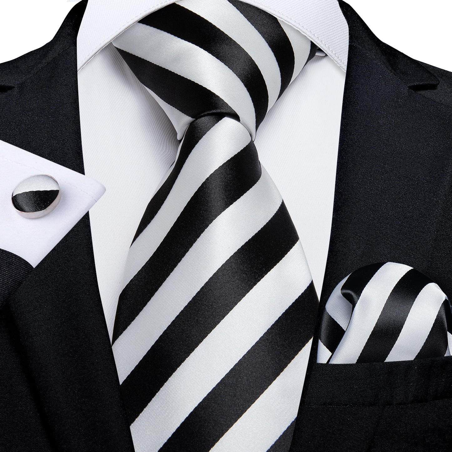 3 Piece Designer Men's Wedding Tie Gold Black Striped Silk Neck Ties For Men Hanky Cufflinks Set Business Party Wear The Clothing Company Sydney