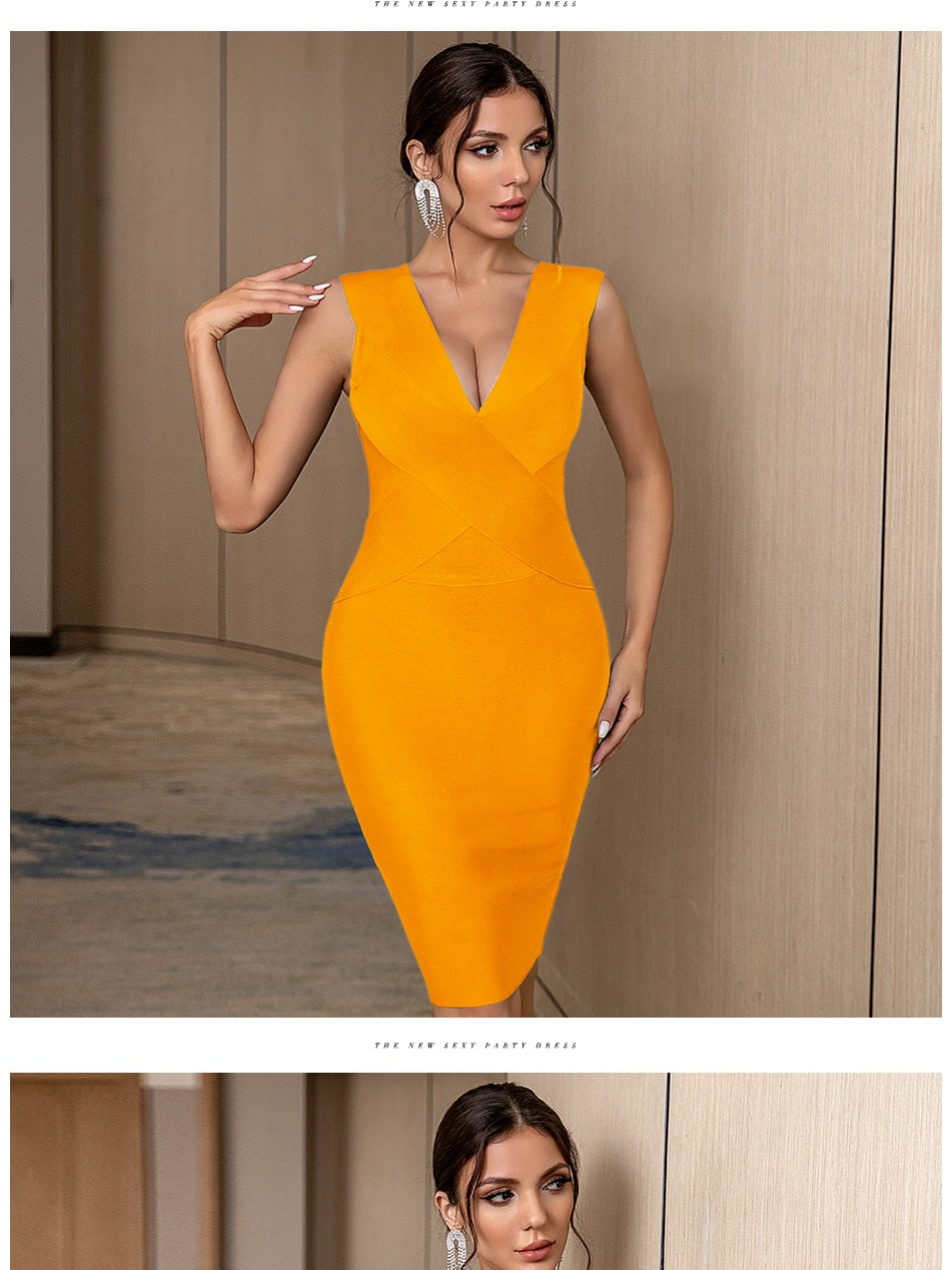 Summer Bandage Dress Red Green Black Tank Sexy Deep V-Neck Sleeveless Midi Bodycon Runway Party Dress The Clothing Company Sydney