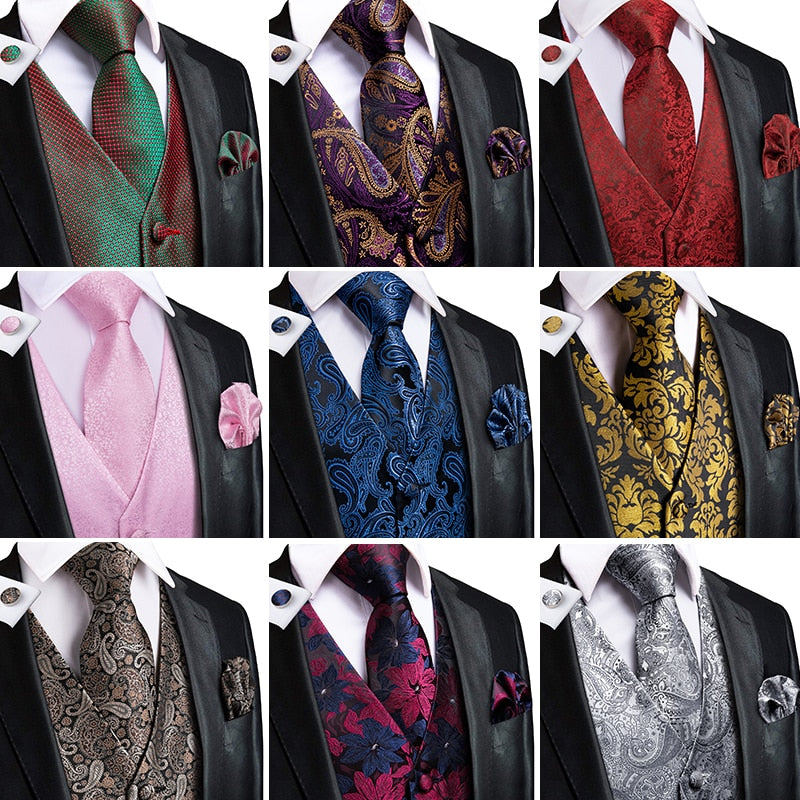 4Piece Mens Vest for Suit Luxury Paisley Floral Plaid Suit Silk Vest and Tie Set Blue Gold Red Sliver Wedding Vest The Clothing Company Sydney