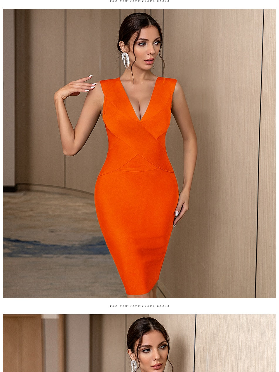 Summer Bandage Dress Red Green Black Tank Sexy Deep V-Neck Sleeveless Midi Bodycon Runway Party Dress The Clothing Company Sydney