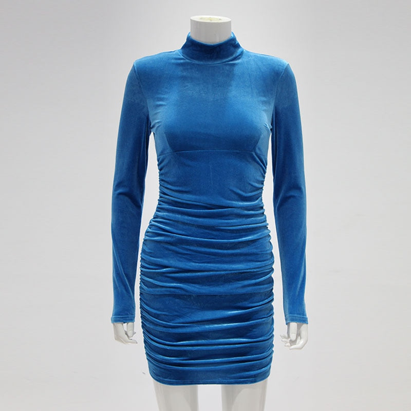 Bodycon Velvet Mini Dress Women Autumn Long Sleeve High Neck Party Dresses Female Velvet Sheath Dress The Clothing Company Sydney