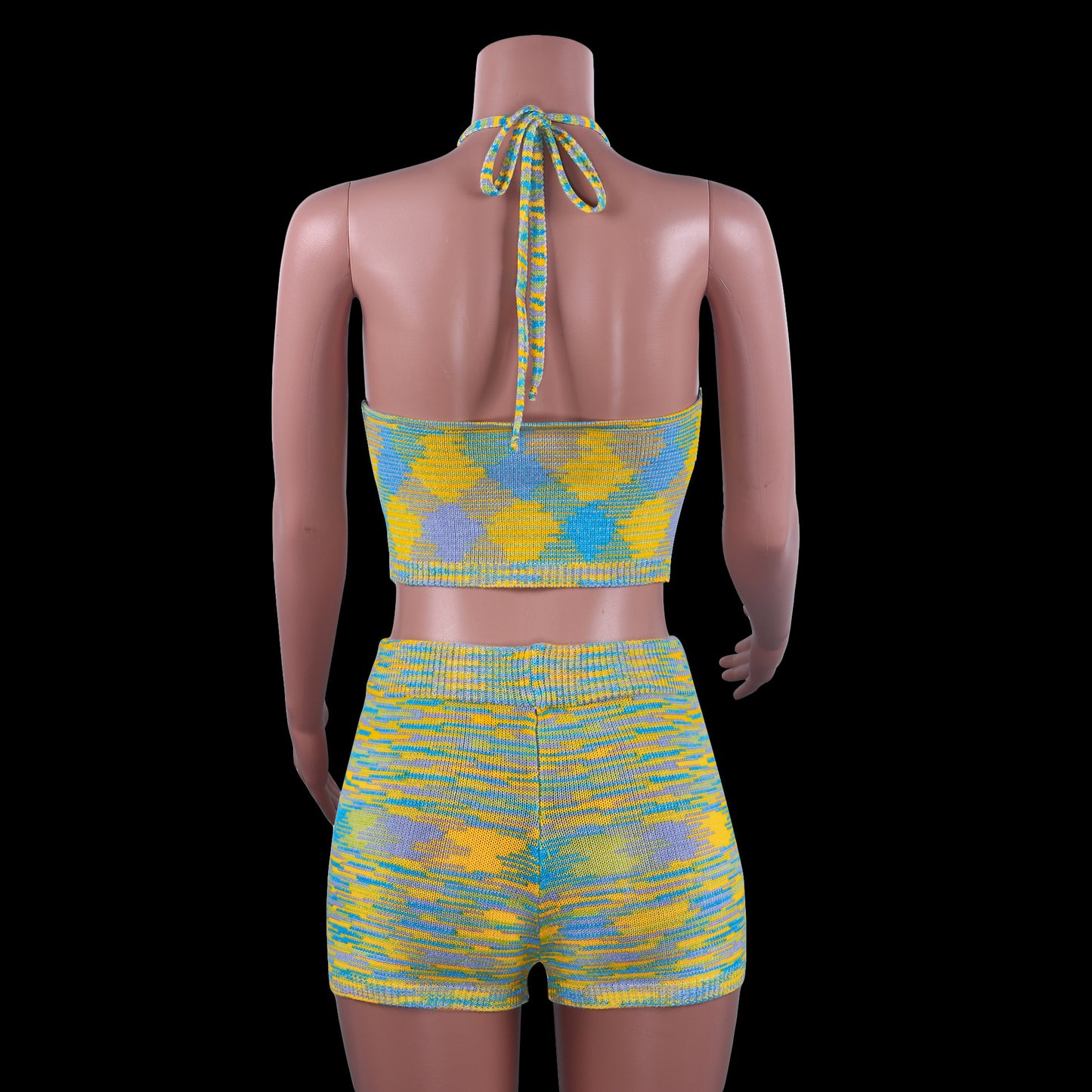 Rainbow Print Halter Cut Out Crop Top and Shorts 2 Piece Matching Set Club Fashion Outfits Loungewear Set The Clothing Company Sydney