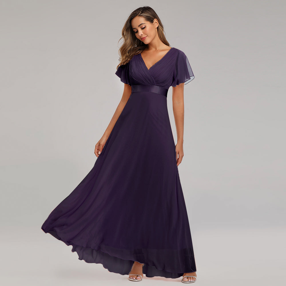 Elegant V-Neck Ruffles Chiffon Evening Gown Wedding Party Cocktail Formal Dress The Clothing Company Sydney