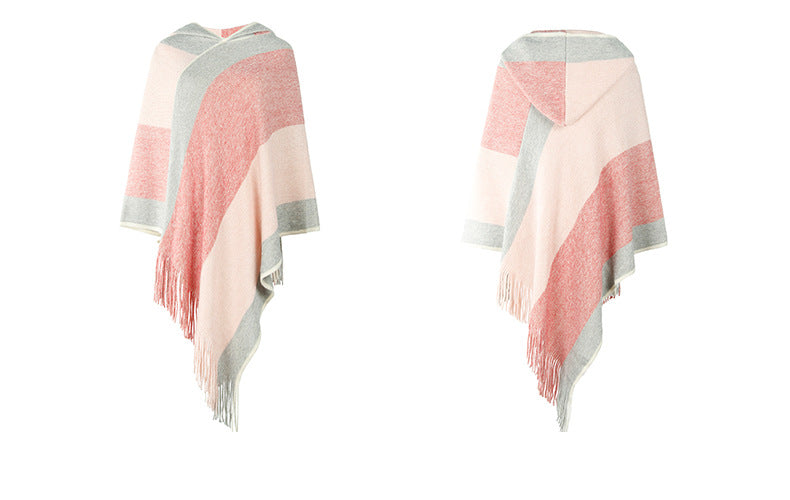 Autumn Winter Women Sweaters Poncho Knitting Capes Cloak Sweater V-Neck Irregular Hem Tassels Coat Color-block Knitted Pullover The Clothing Company Sydney