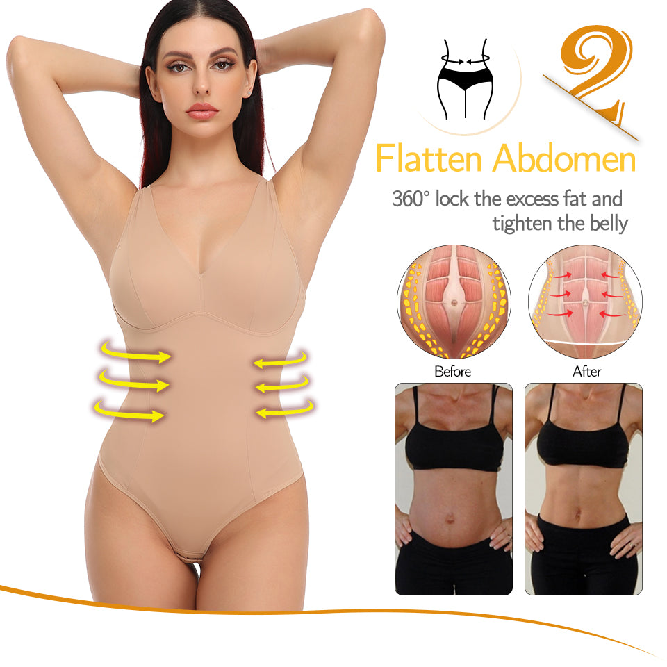 Shapewear Bodysuit Thong Shaper for Women Waist Trainer Body Shaper Deep V Neck Underwear Built-in Bra Camisole The Clothing Company Sydney