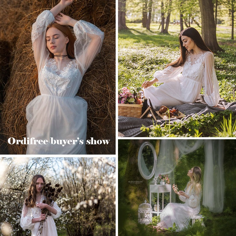 Summer Long Tulle Dress Long Sleeve Embroidery Wedding Vocation White Lace Maxi Tunic Beach Dress The Clothing Company Sydney