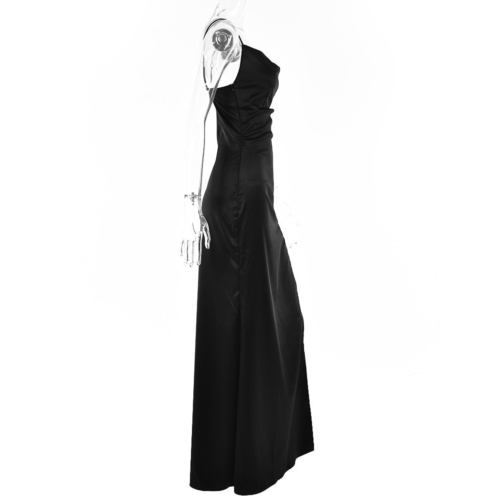 Silky Satin Elegant Slit Maxi Dress Backless Straps Gown Club Party Long Dresses The Clothing Company Sydney