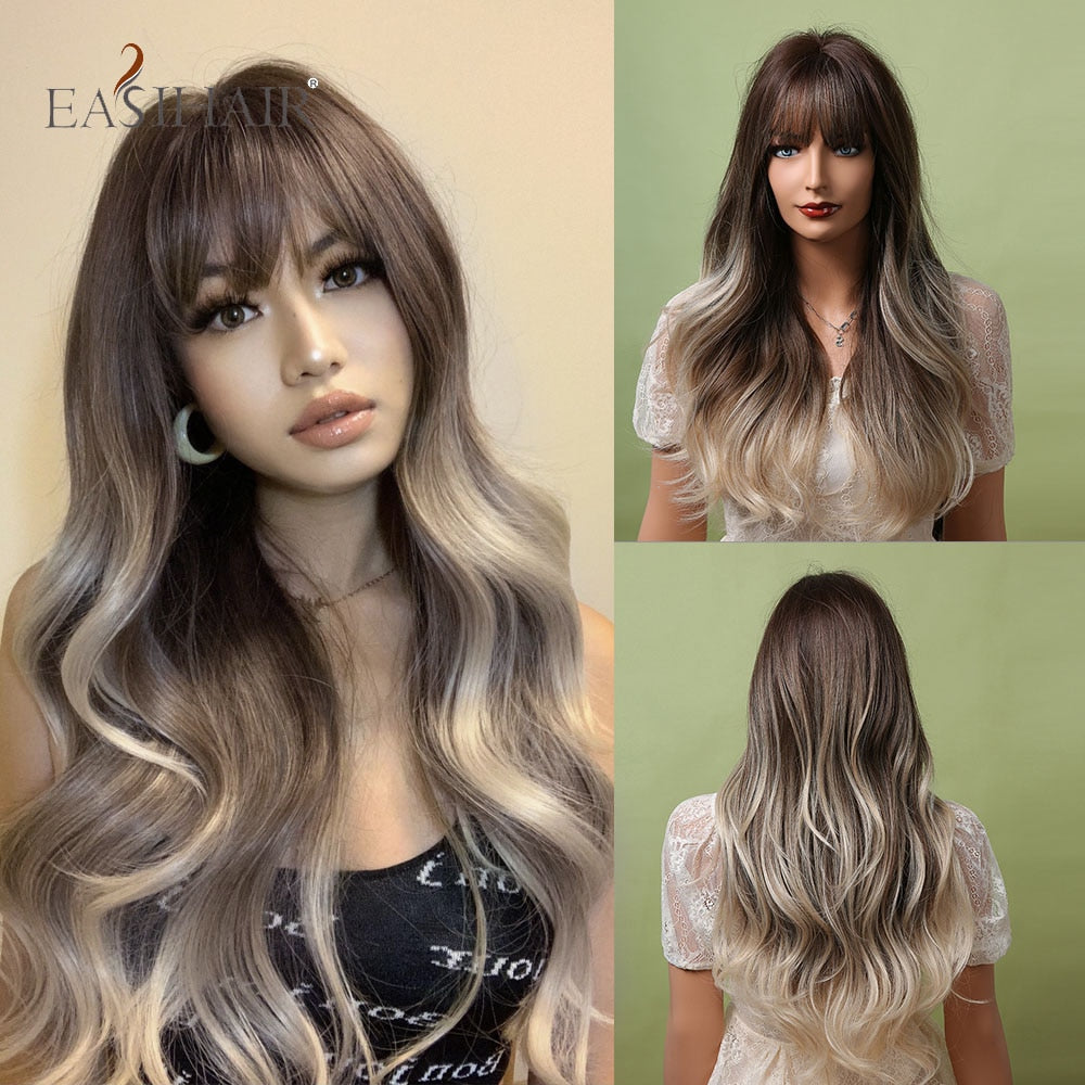 Ombre Brown Light Blonde Platinum Long Wavy Middle Part Hair Wig Cosplay Natural Heat Resistant Synthetic Wig for Women The Clothing Company Sydney