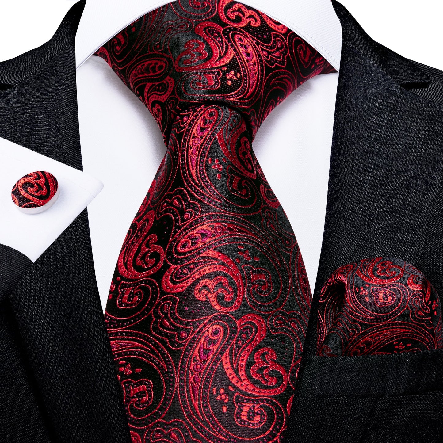 Designer Wedding Men's Tie Red Solid Striped Paisley Neckties For Men Business Hanky Cufflinks Tie Set The Clothing Company Sydney